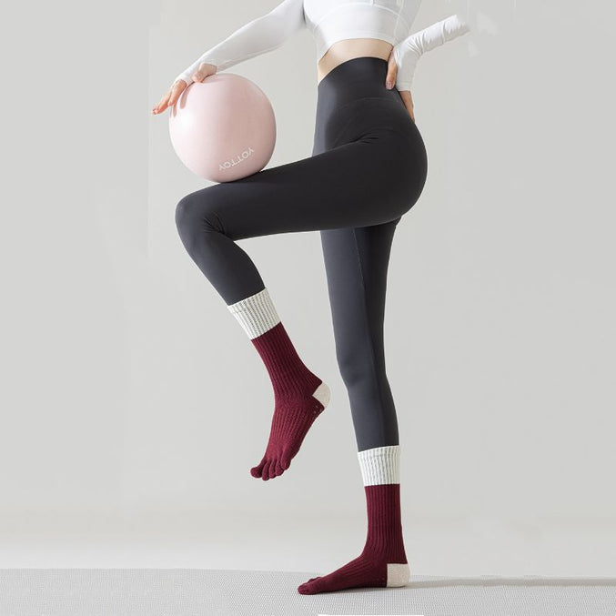 Color Block Long Grip Socks