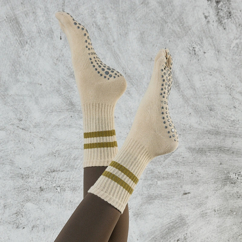 Mid Calf Striped Toe Socks