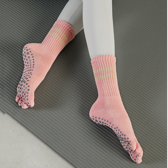 Mid Calf Striped Toe Socks