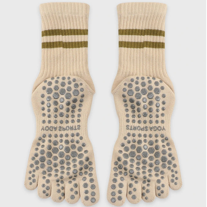 Mid Calf Striped Toe Socks